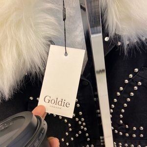 ISO - Goldie London Nora - Black studded denim jacket with white fur